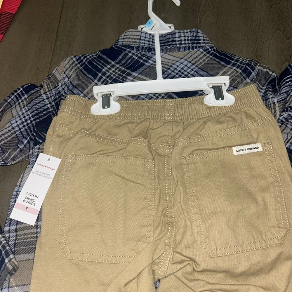 Lucky Brand Blue Plaid Shirt and khaki pants set